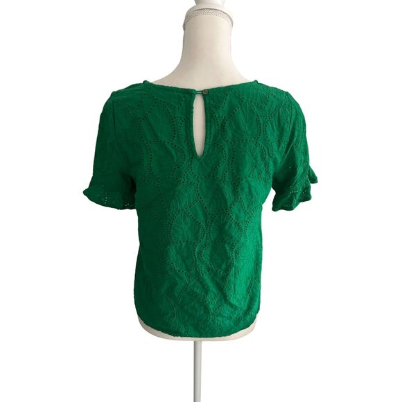 SKIES ARE BLUE Leaf Print Green Short Sleeve Top Size Small - Picture 3 of 6